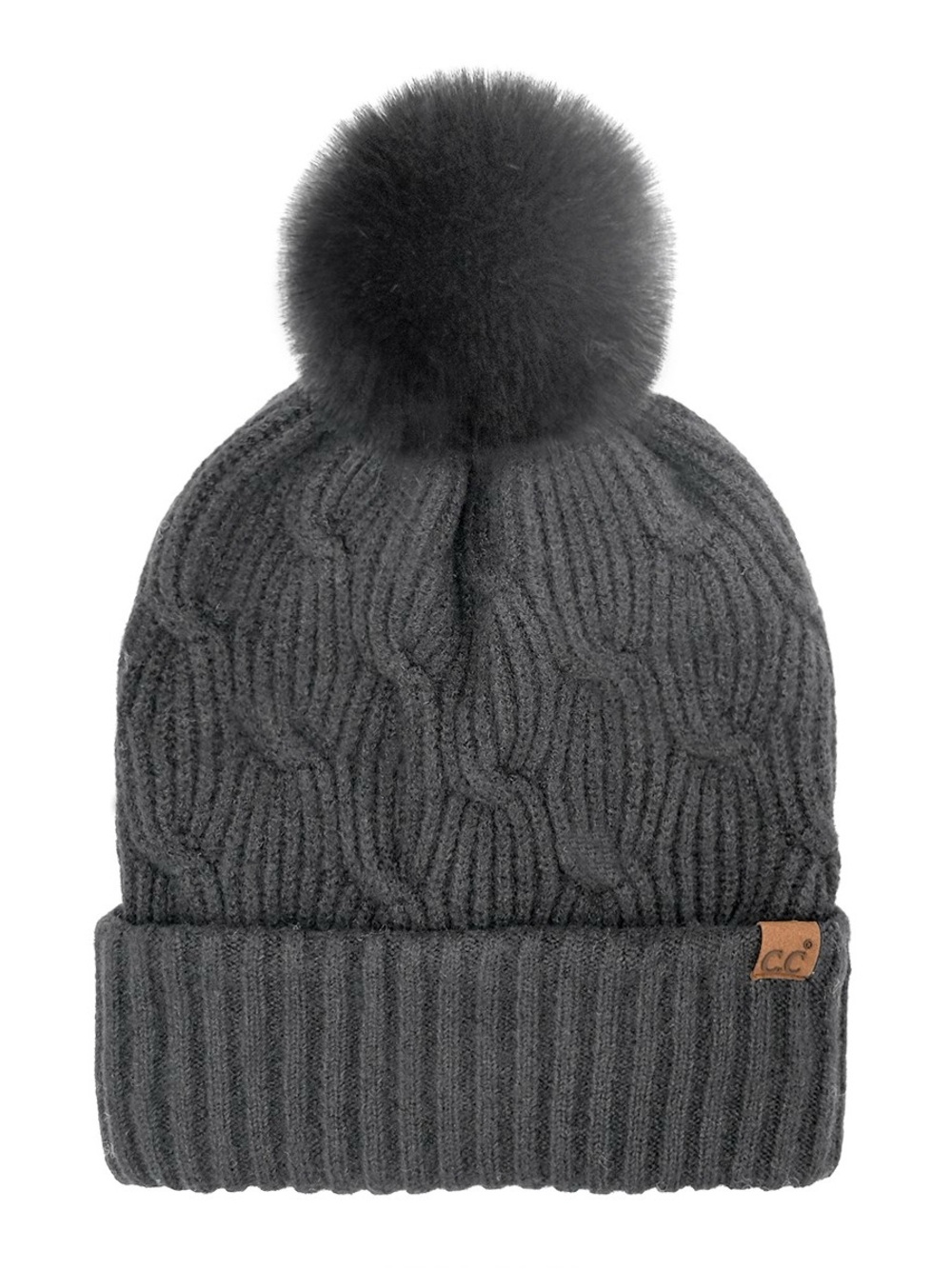 C.C Black Chain Linked Knitted Pom Beanie